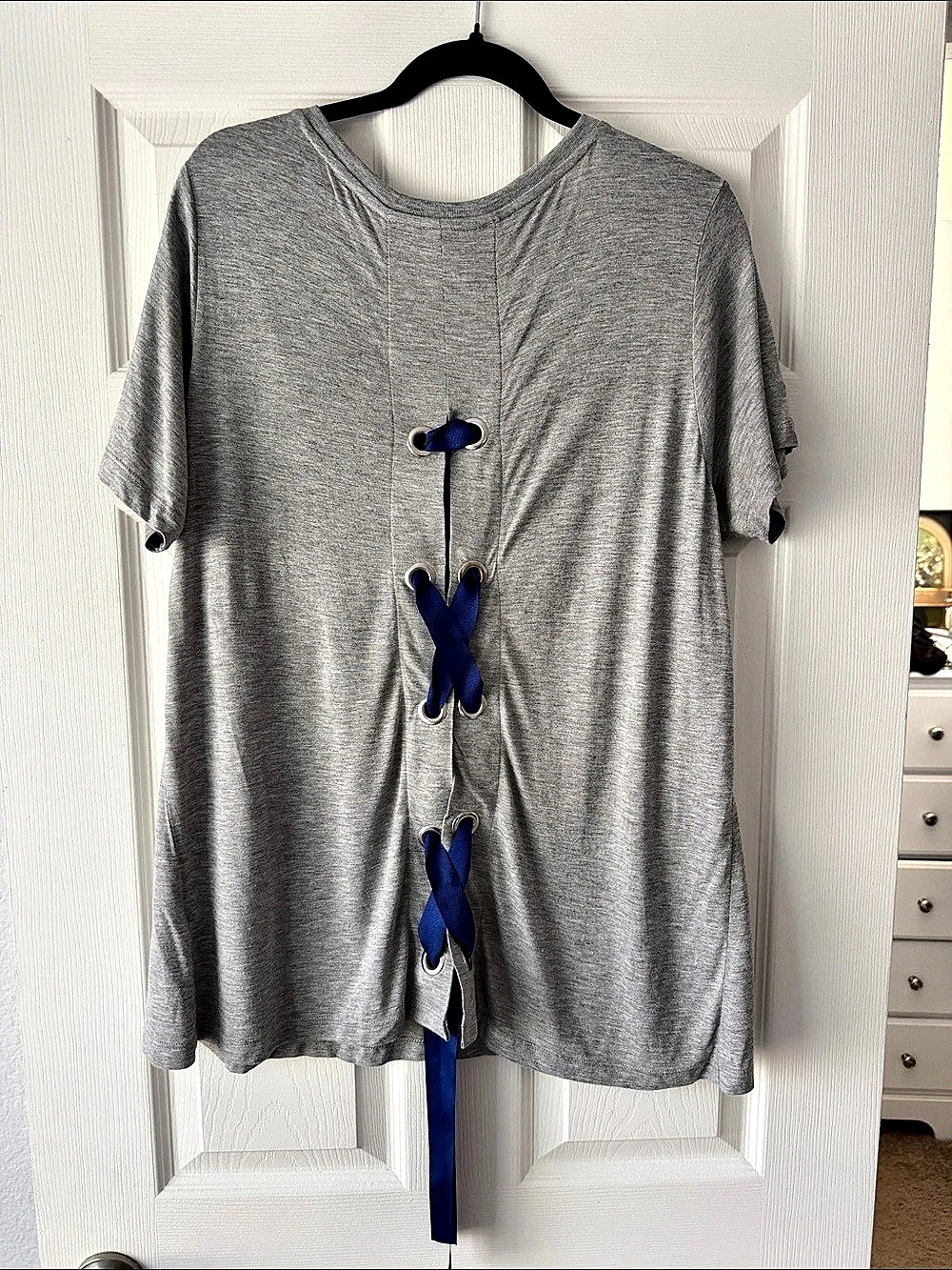 asos Gray Lace-Up T-Shirt Size 14 - Picture 2 of 3